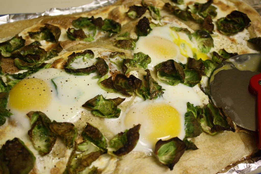 pizza with brussels sprouts, eggs and truffle {the kosher foodies}