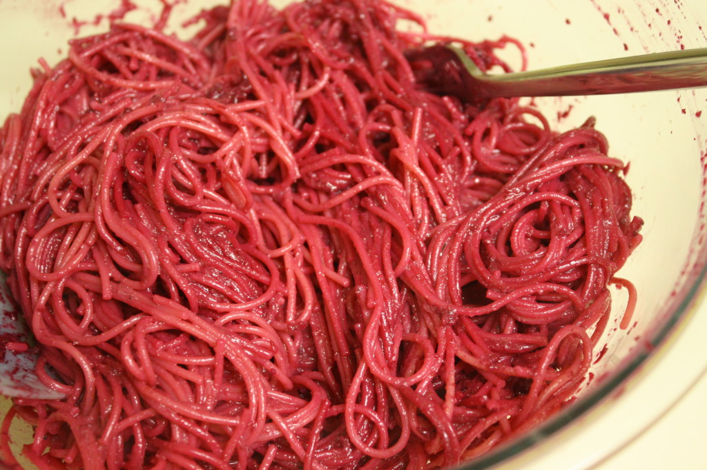 beet pesto pasta with beet greens and ricotta {the kosher foodies}