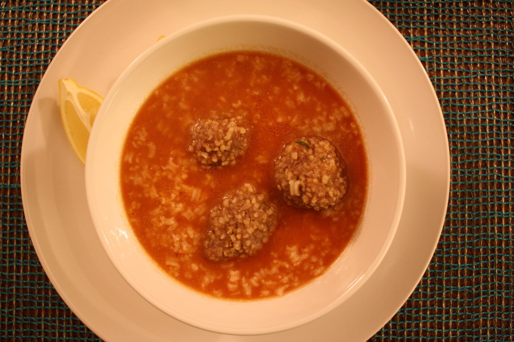 shurba: tomato rice soup with bulgur beef kibbe meatballs {a recipe from the kosher foodies}