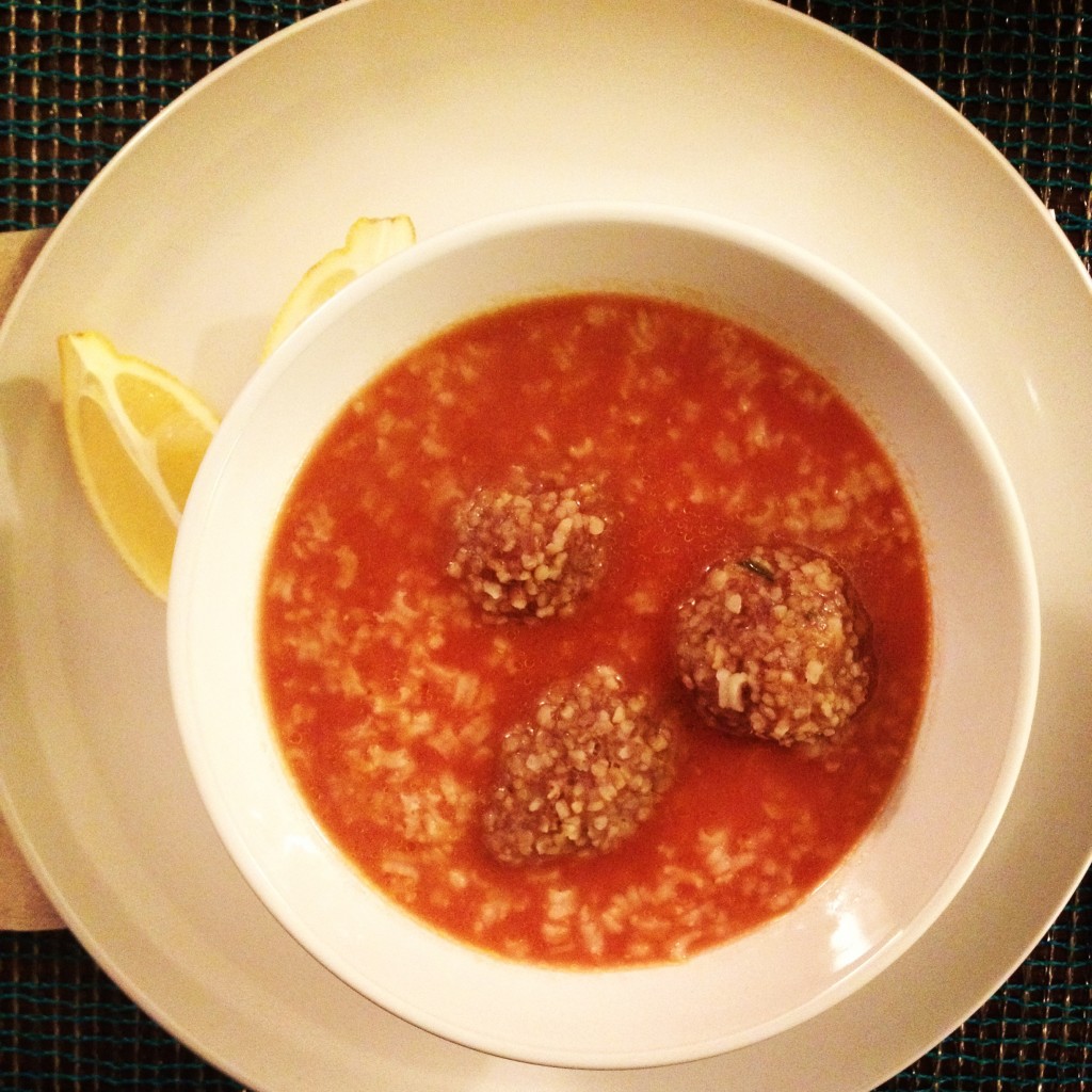 shurba: tomato rice soup with bulgur beef kibbe meatballs {a recipe from the kosher foodies}