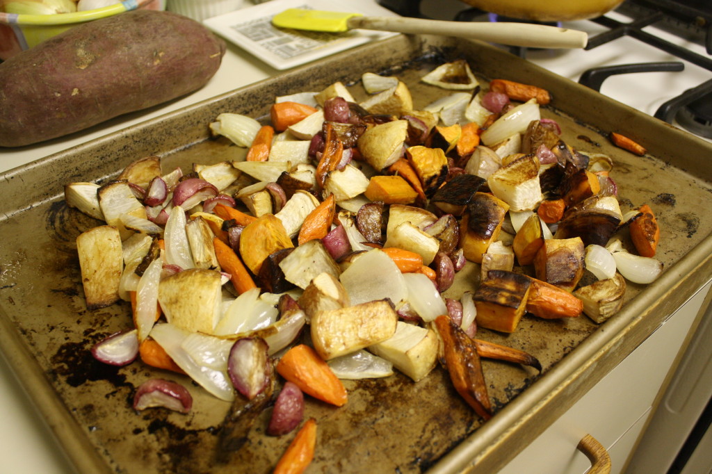 whole wheat spaghetti with roasted vegetables and horseradish-thyme butter {the kosher foodies}